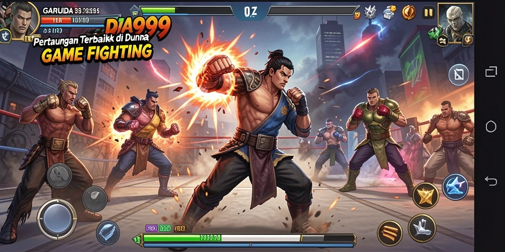 Screenshot gameplay GARUDA999 menampilkan pertarungan karakter yang mendebarkan.