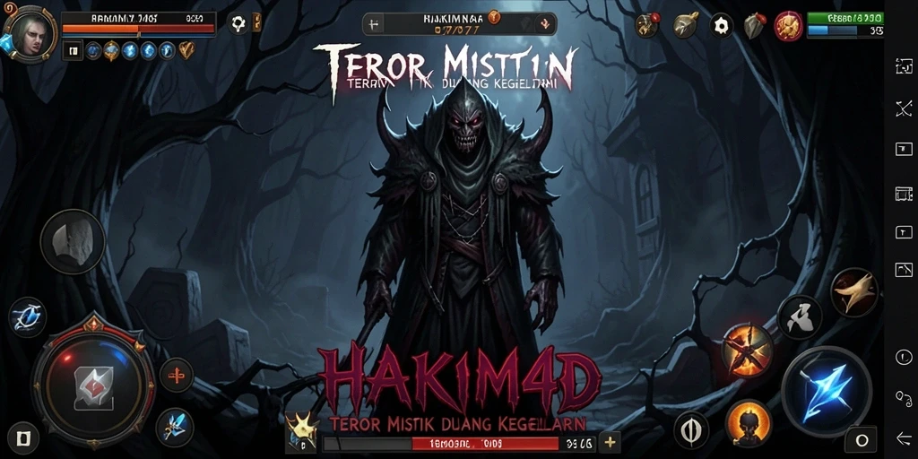 Screenshot gameplay HAKIM4D menampilkan suasana horor yang mencekam.