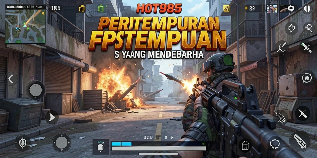 Gameplay HOT985 dengan aksi tembak-menembak yang intens.