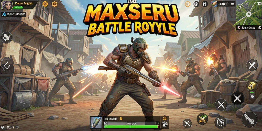 Tampilan gameplay menegangkan di MAXSERU, penuh aksi Battle Royale.