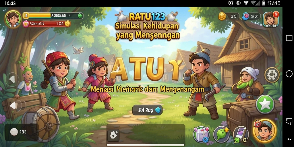 Tangkapan layar gameplay dari RATU123 yang penuh warna dan aktif.