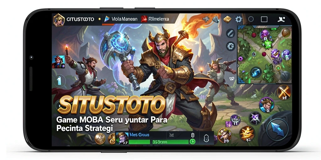 Screenshot utama SITUSTOTO menampilkan aksi pertarungan MOBA yang intens.