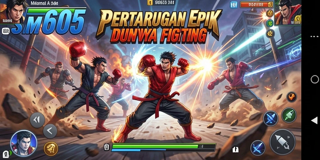 Tampilan gameplay SM605 yang intens dan penuh aksi dalam pertarungan.