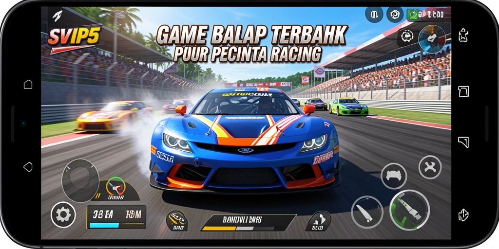 Tampilan menarik dari gameplay balap di SVIP5 dengan mobil yang melaju kencang.